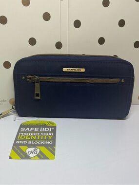 NWT Travelon Navy RFID Blocking Zip Wallet